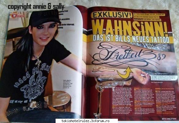 Tatuajul lui bill - Uitatzi noul lui tatuaj se numeste "Freiheil 89" - Bill Kaulitz